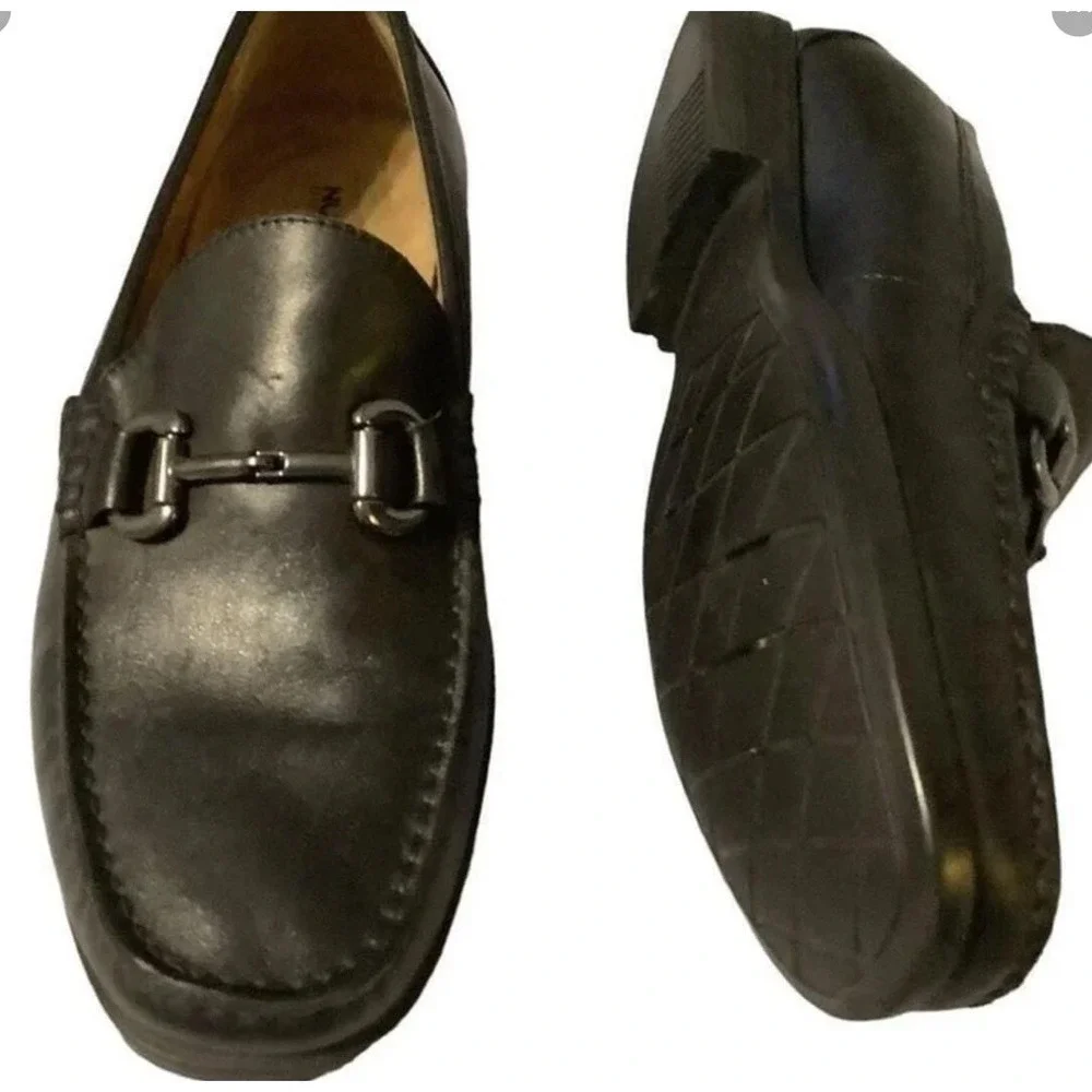 Nunn Bush‎ Men's Black Leather Slip-on Horse Bit Loafers Sz 8.5M (2400-men1)